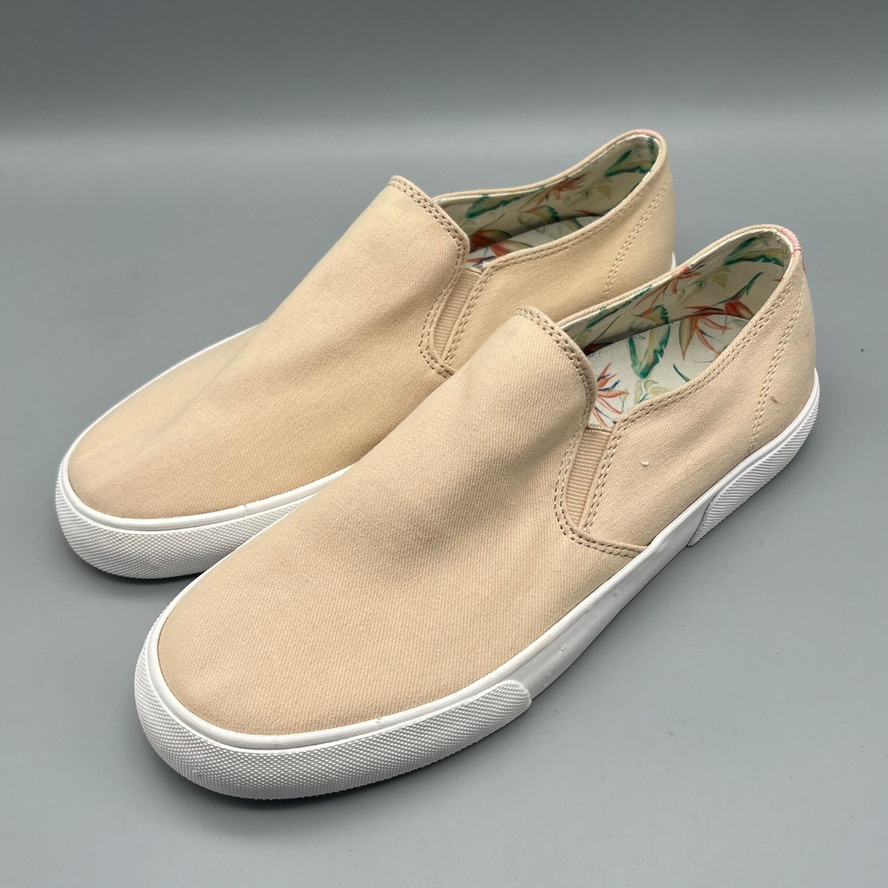 Vionic Groove Slip On Women 9.5 Beige Canvas Tropical Floral Orthotic EUC